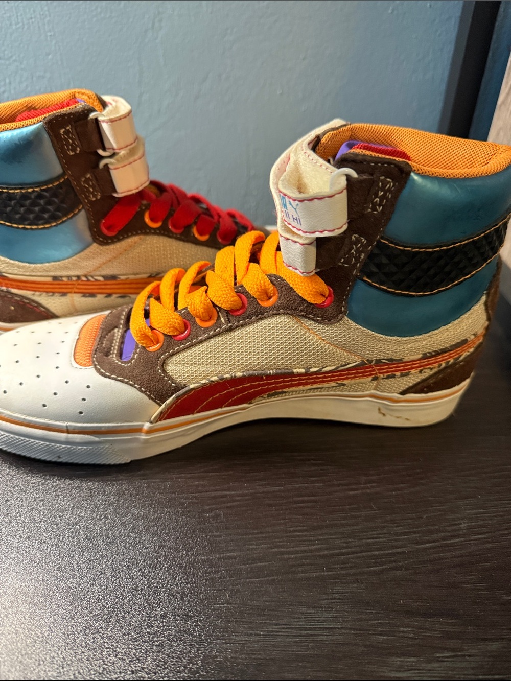 Puma women’s High-Top Sneakers in Cream, Orange, Red, Purple and Teal - Picture 6 of 10